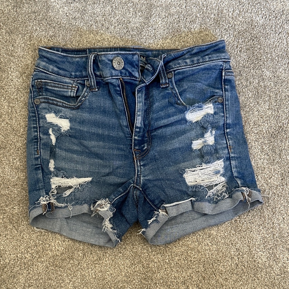 American Eagle Outfitters Blue Distressed Jean Shorts